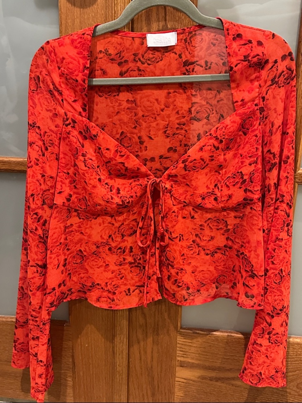 Red Floral Tie-Front Blouse - Women​ - Picture 3 of 7